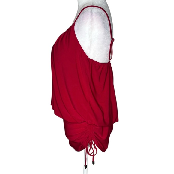 Magicsuit Shelly Red Shirred Ruched Blouson Tankini Underwire Swim Top Swimsuit - Picture 2 of 9